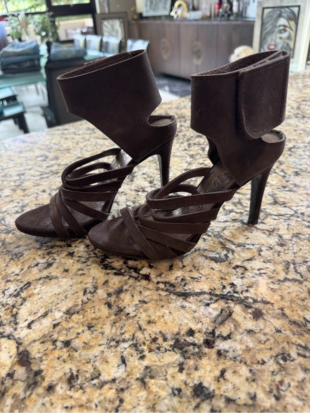 Pedro Garcia Dark Brown Suede Strappy Ankle Cuff Heels IT 37| US 7 - Picture 2 of 4
